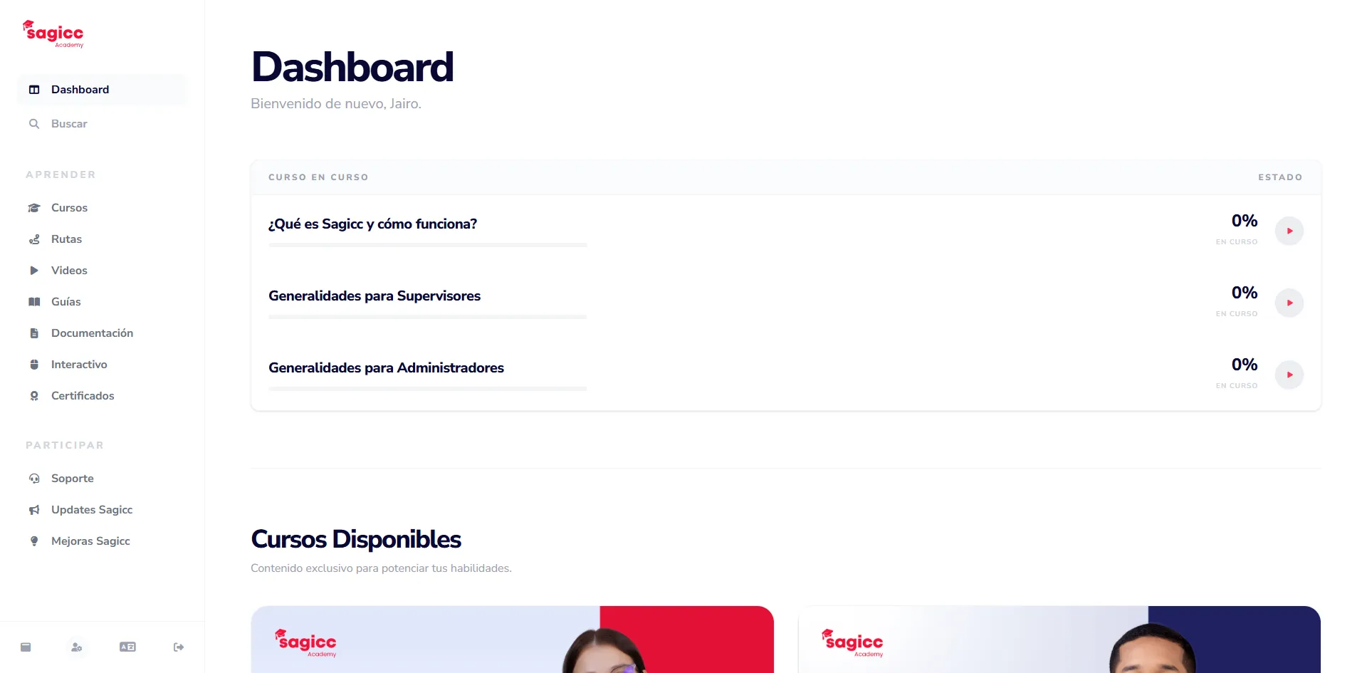 Panel de control del estudiante